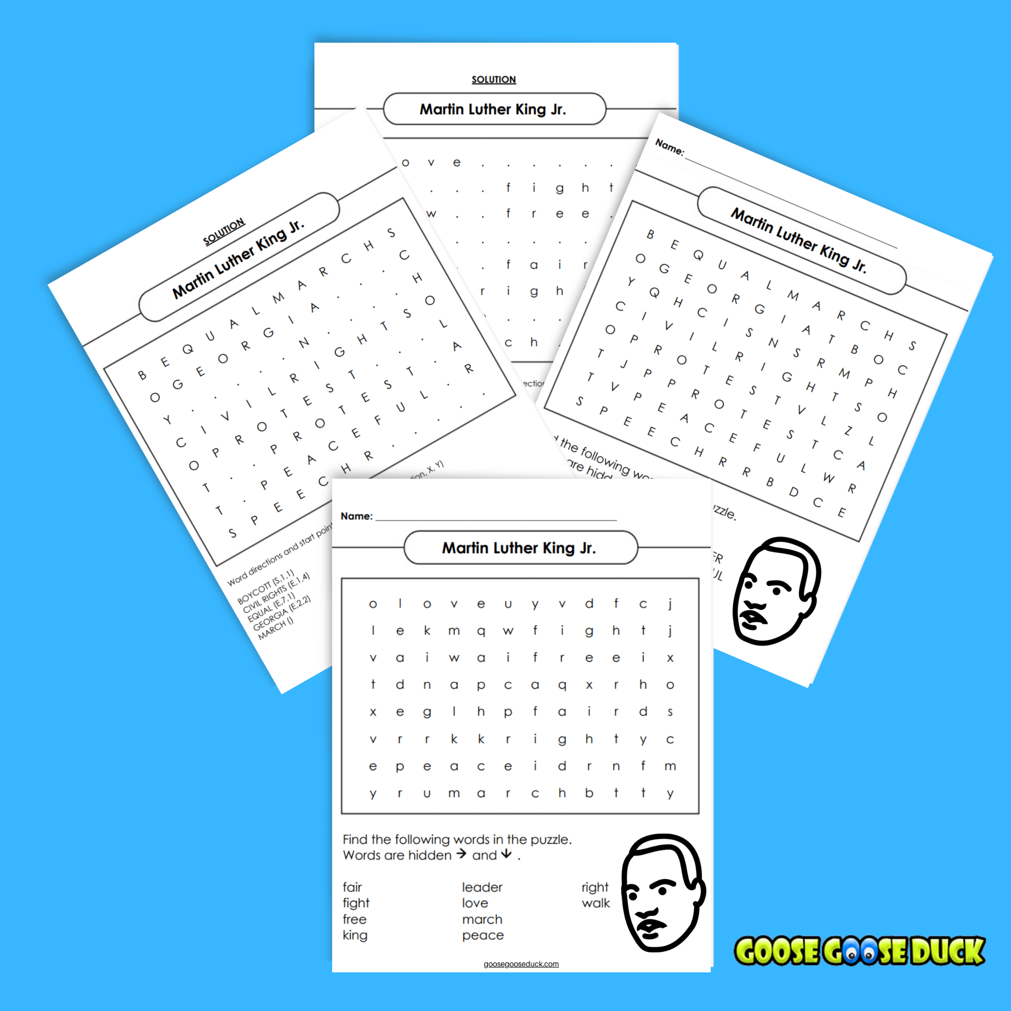 Martin Luther King word search printable