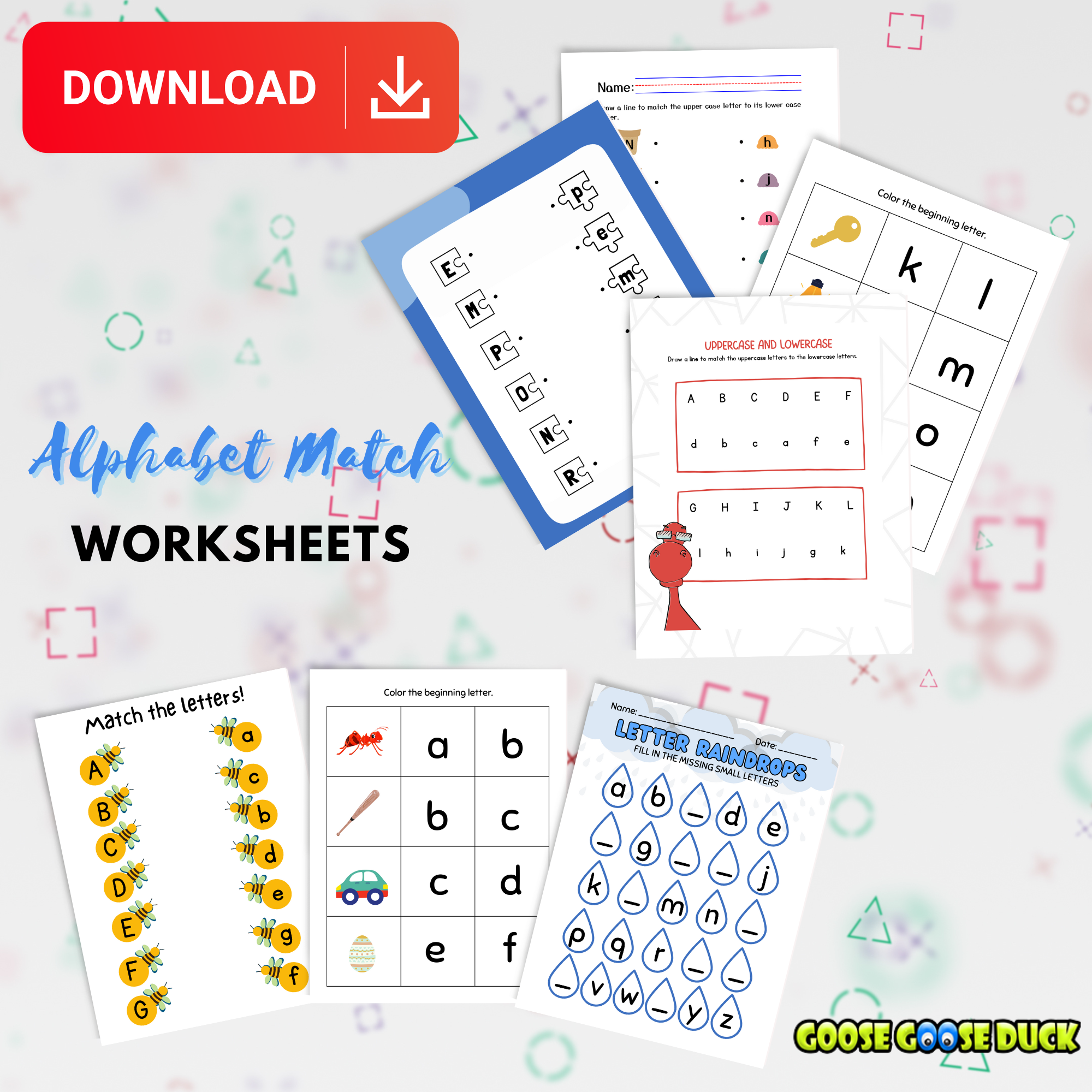 Free Printable Alphabet Match Worksheets for Preschoolers